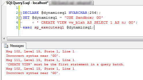 We are no-go for view creation... Dynamic SQL Statement Fail